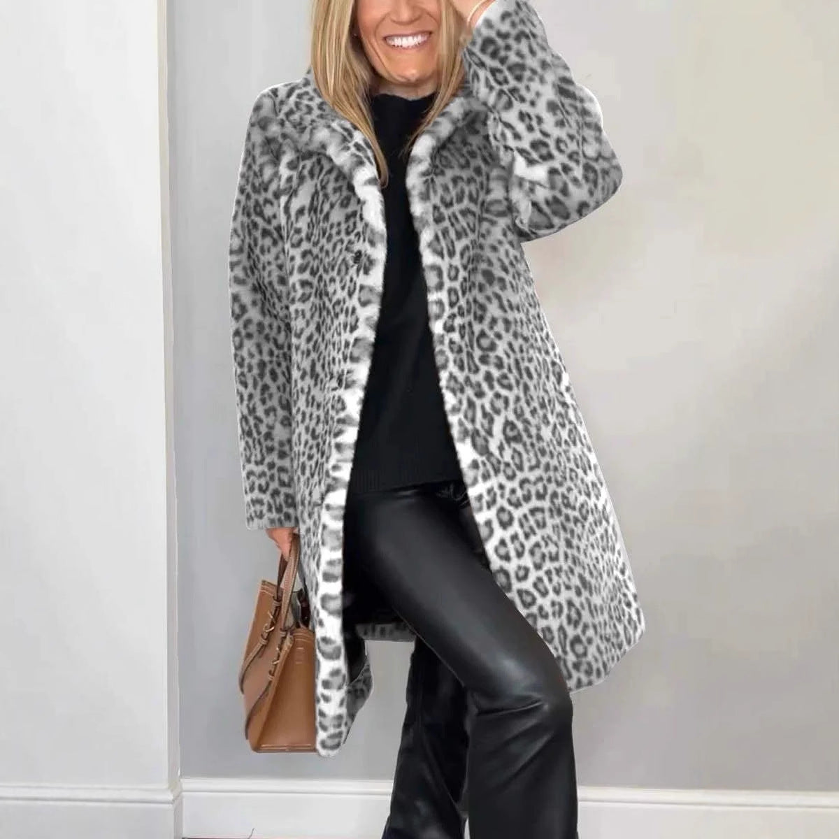 Fall Winter Leopard Print Plush Mid-length Coat LadyShow.Store