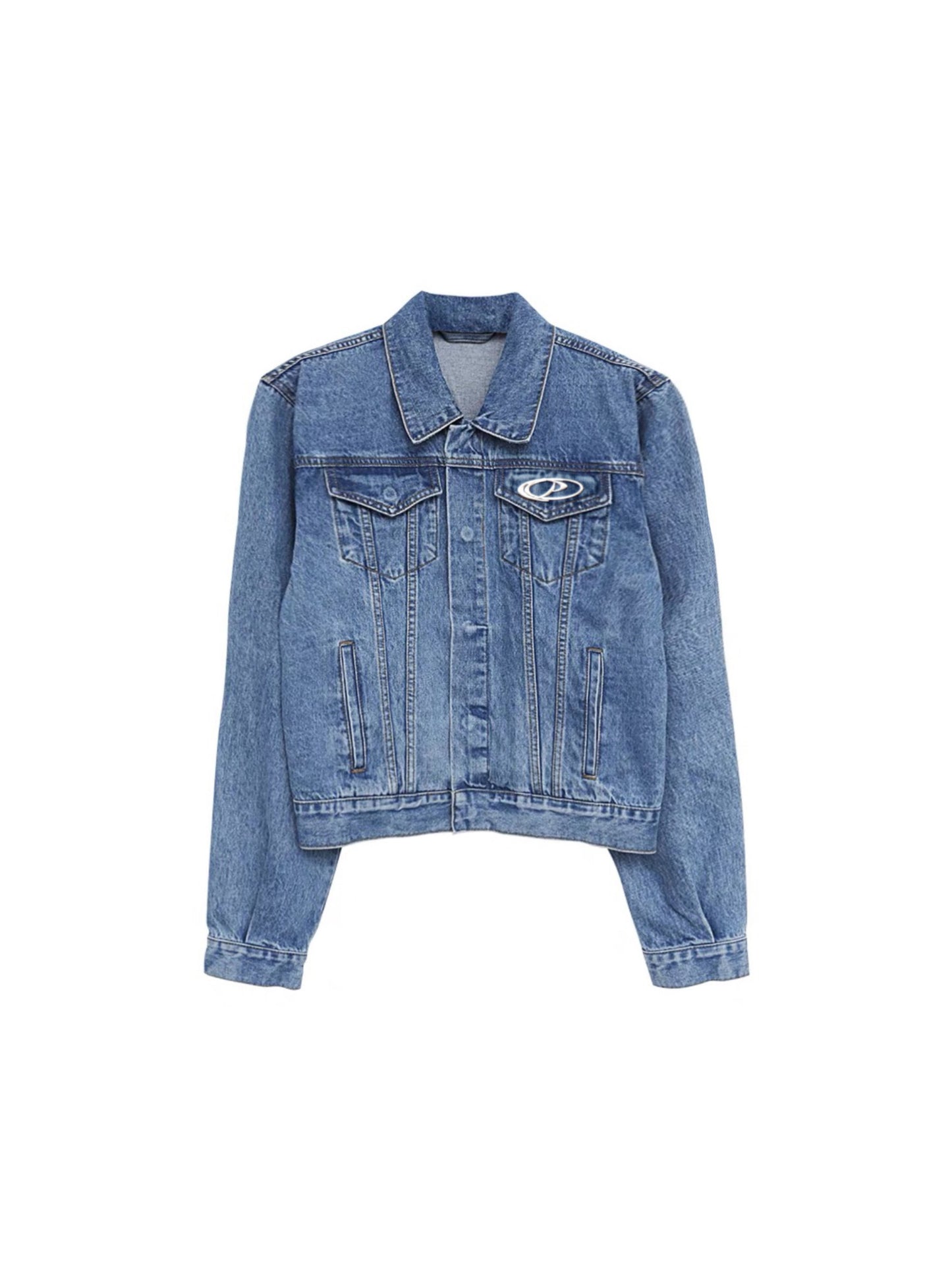 Cropped Denim Jacket with Metal Panels and Pads Pi-Mart