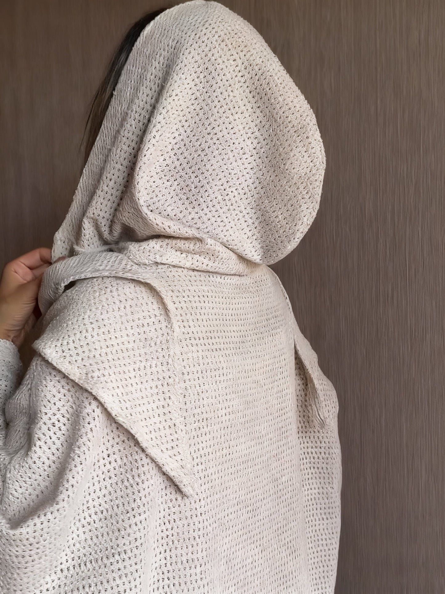 Beige Knit Hooded Duster Top NorixaFashion.com