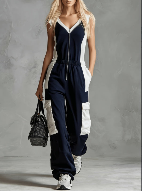 2026 V-neck Sleeveless Workwear Style Jumpsuit NorixaFashion.com