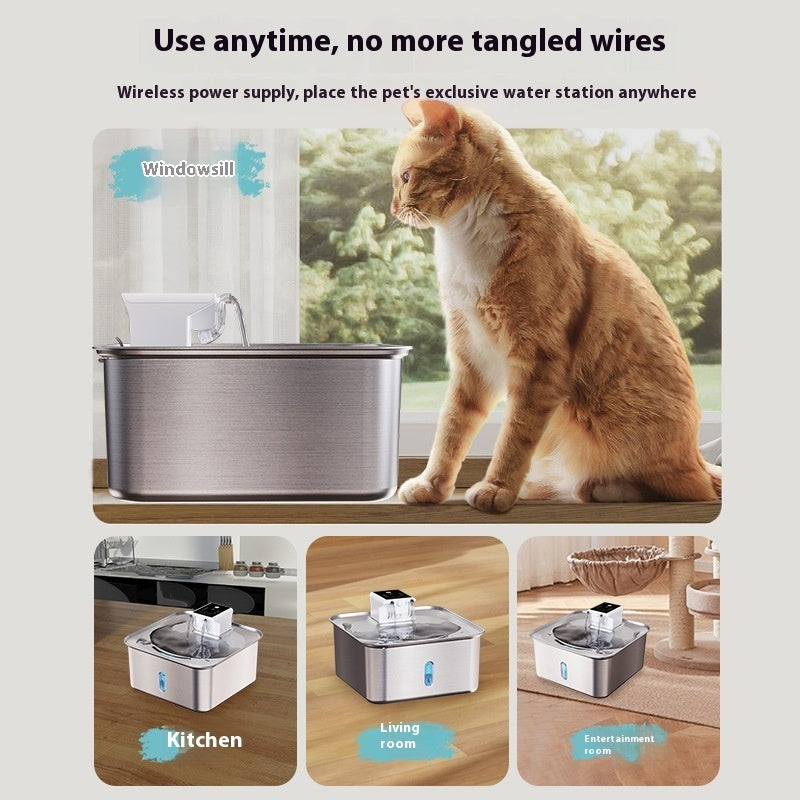 Wireless Cat Water Fountain Stainless Steel Rechargeable Pets Fashion