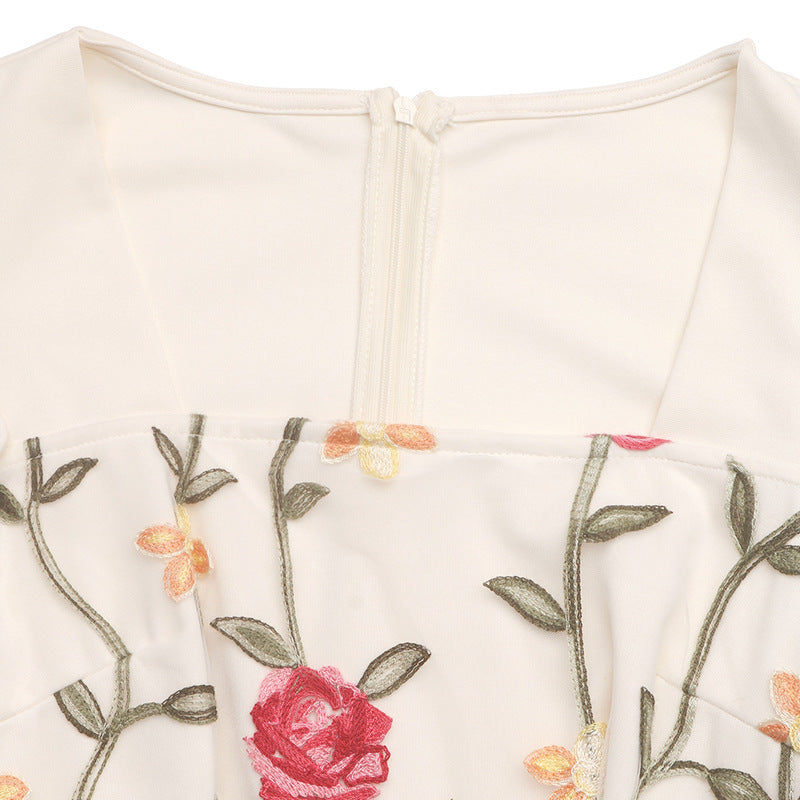 Floral Embroidered Ruffle Strap Wide Leg Jumpsuit NorixaFashion.com