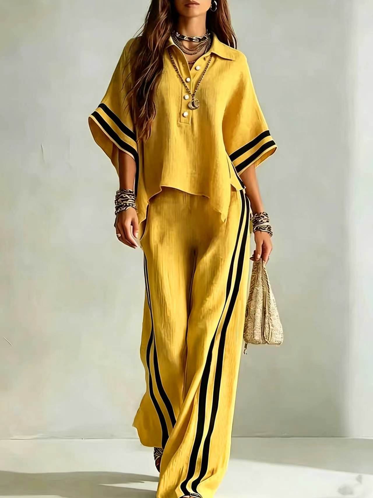 Short-sleeve Shirt And Loose-fitting Trousers Two-piece Set NorixaFashion.com
