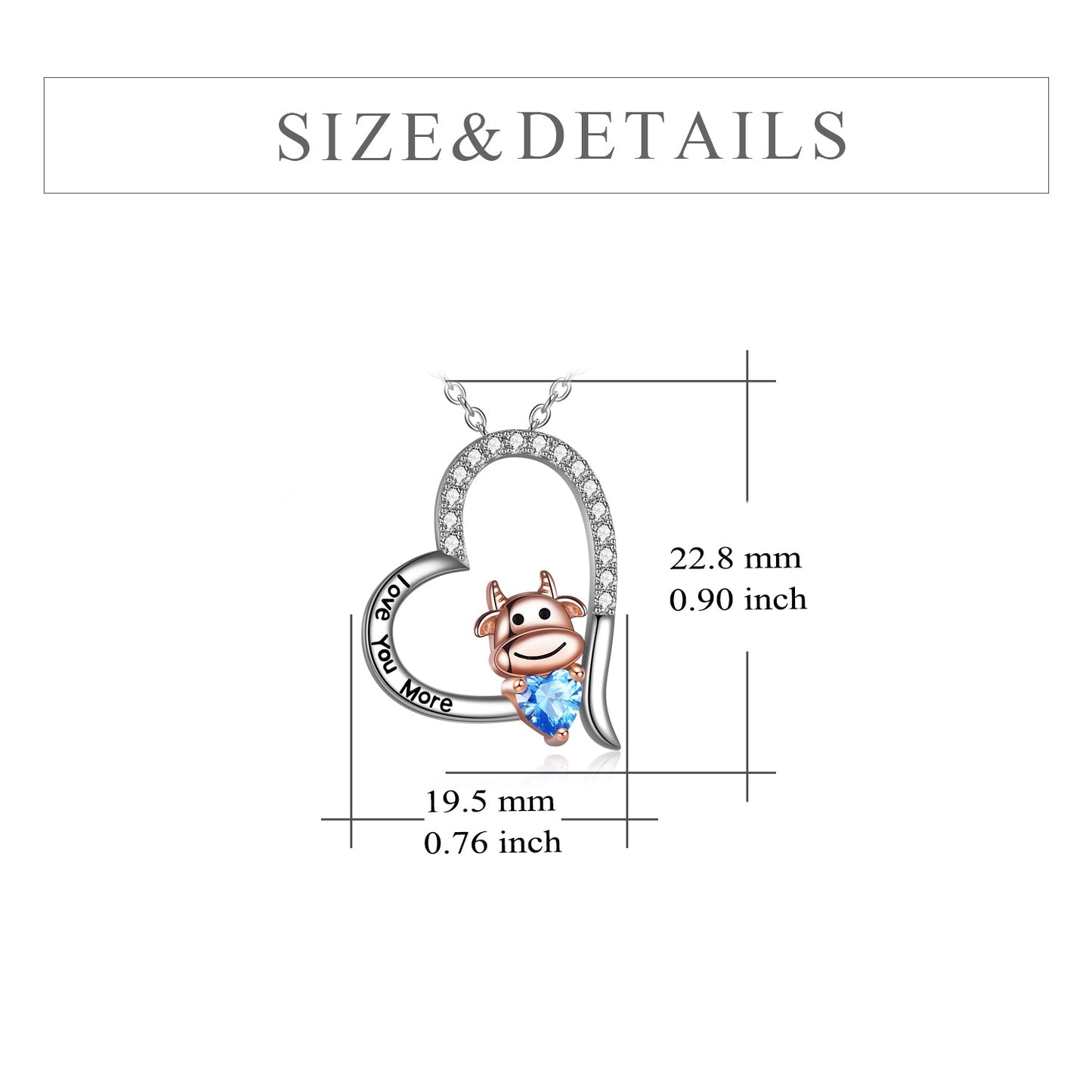 Sterling Silver Year of The OX Jewelry Cubic Zirconia Heart Cow Pendant Necklace LadyShow.Store