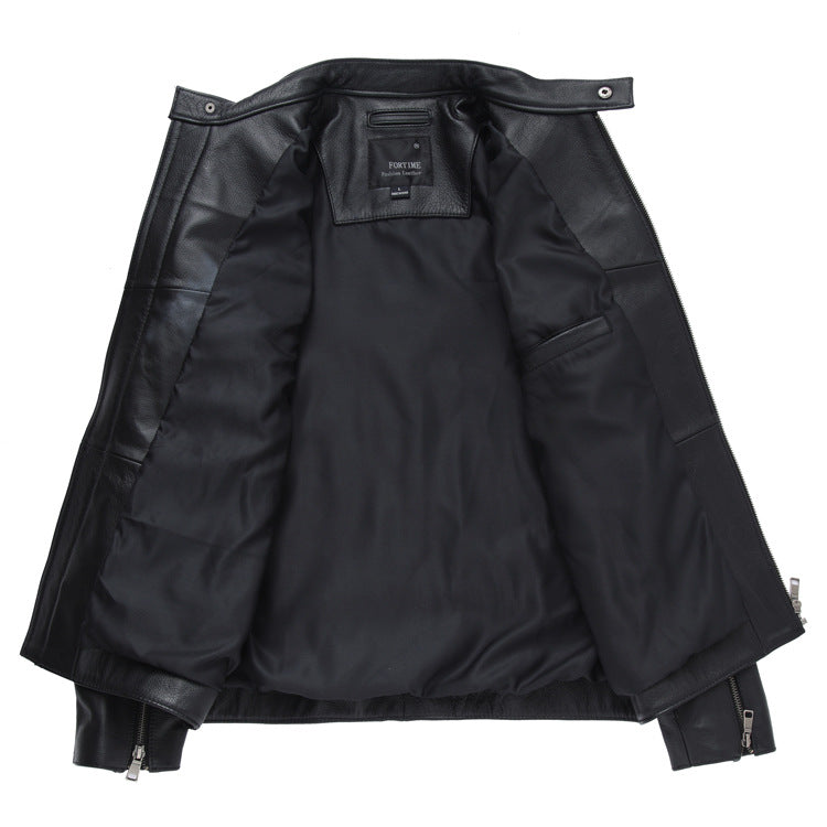Men's Short Harley Leather Jacket, Stand Collar Casual Coat Pi-Mart