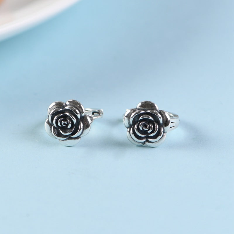 S925 Silver Vintage Distressed Rose Earrings LadyShow.Store