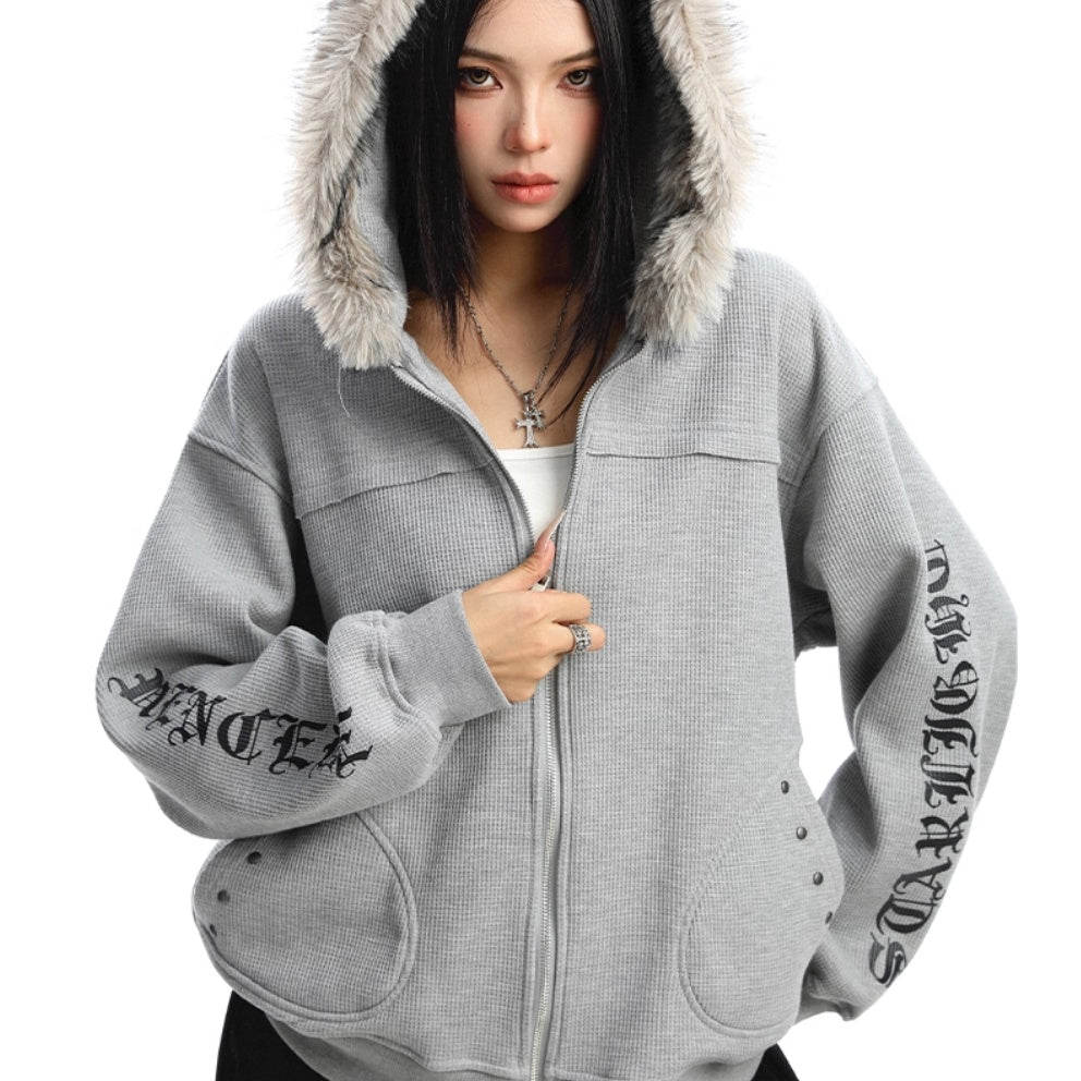 Women's Zipper Cardigan Detachable Fur Collar Sweater Best YouTube Store