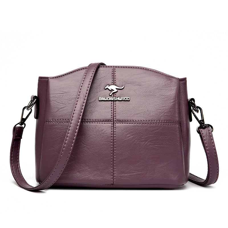 Korean-style Womens Shoulder Soft Leather Versatile Design Large Capacity And Embroidered Crossbody Bag LadyShow.Store