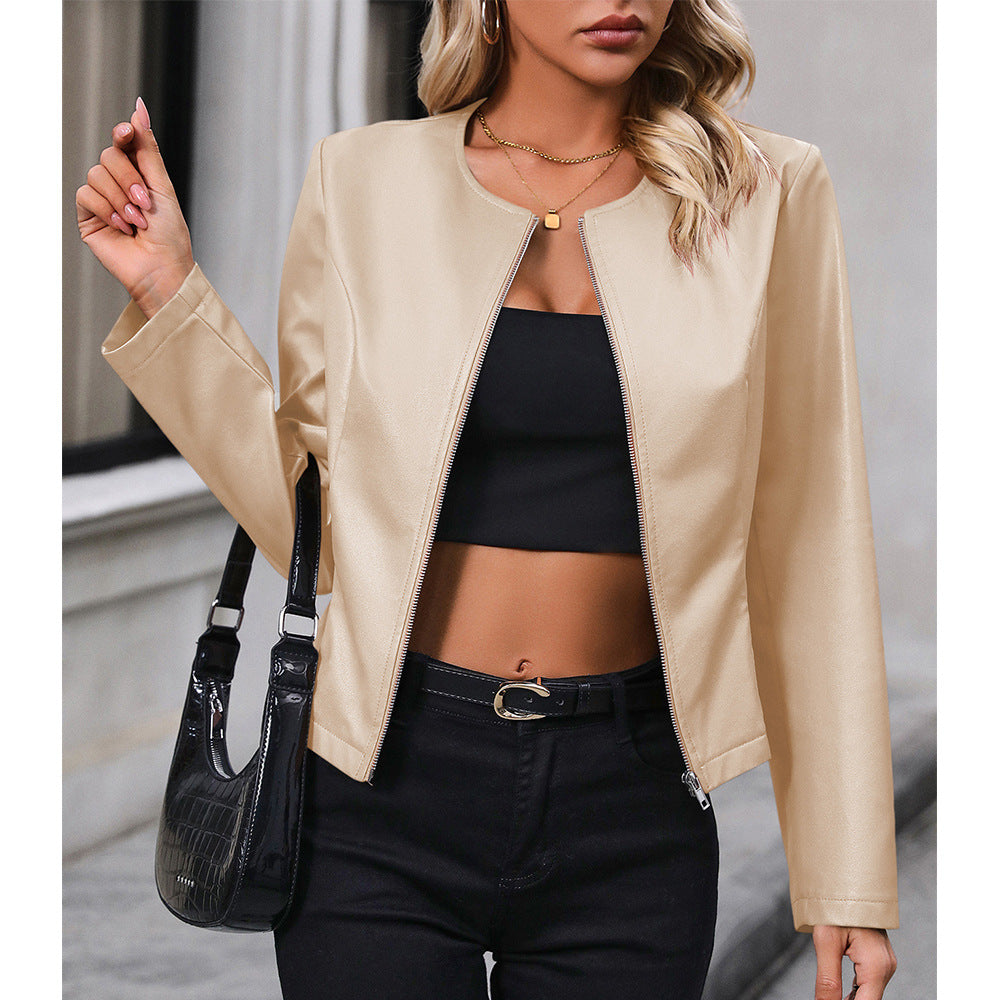 Casual Long-sleeve Solid Color Jacket Motorcycle Leather Coat Tops For Women Outwear LadyShow.Store