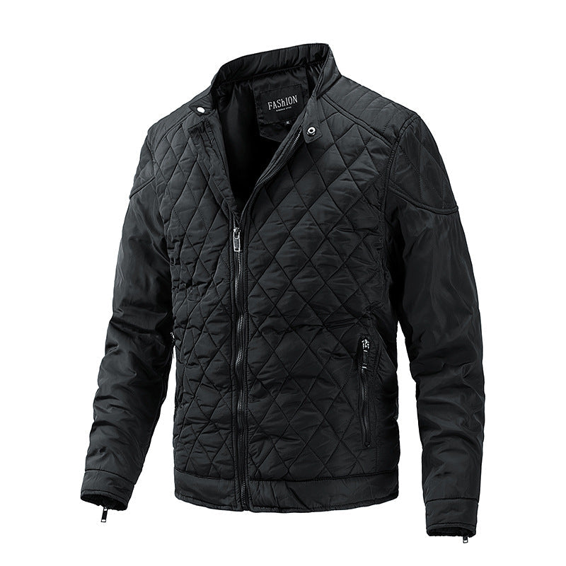 2026 Cross-Border Autumn And Winter Men's Lightweight Cotton Jacket Casual Diamond-Shaped Stand Collar Coat Harrington Jacket Cotton-Padded Jacket Men's Fashion Trend NorixaFashion.com