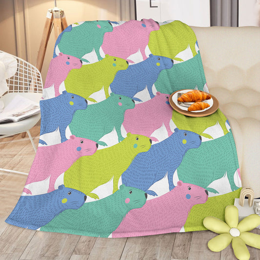 Colorful Capybara Flannel Blankets Capybara Rodent Animal Blankets For Bed Sofa Couch Super Soft Lightweight Animal Blanket 75x100cm 130x150cm PearlNestDecor.com