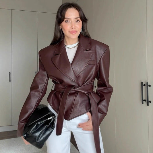 Women's Motorcycle Cool Strapped Temperament Leather Jacket LadyShow.Store