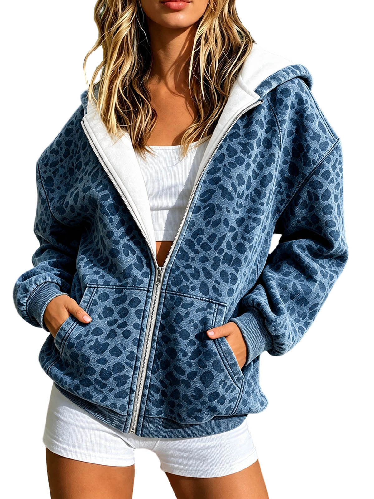 2026 Cross Border European And American Women's Fashion Leopard Print Hooded Zipper Sweatshirt Jacket Loose Casual Long Sleeve Cardigan Top NorixaFashion.com