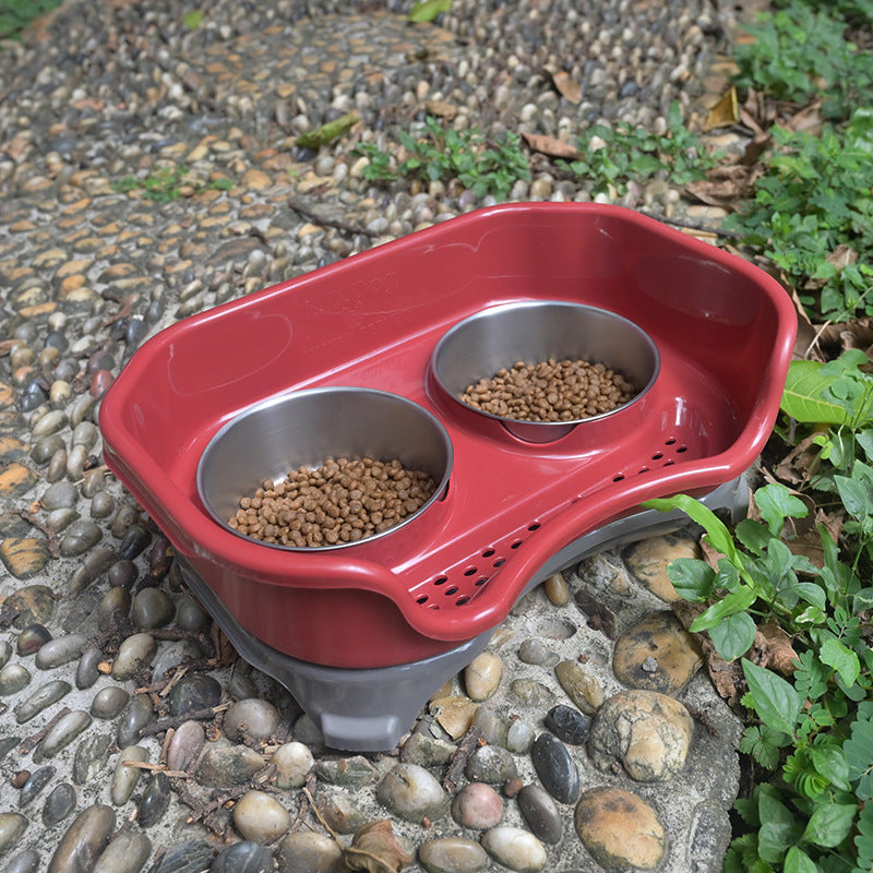 Dog bowl cat bowl pet cat double basin splash-proof neat dog cat rice bowl food bowl stainless steel bowl Pets Fashion