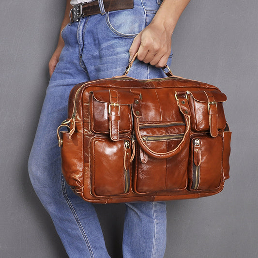 First Layer Cowhide Men's 16-inch Large-capacity Briefcase CJD