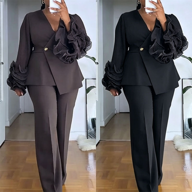 Womens Two-Piece Set With African Lace Trim NorixaFashion.com