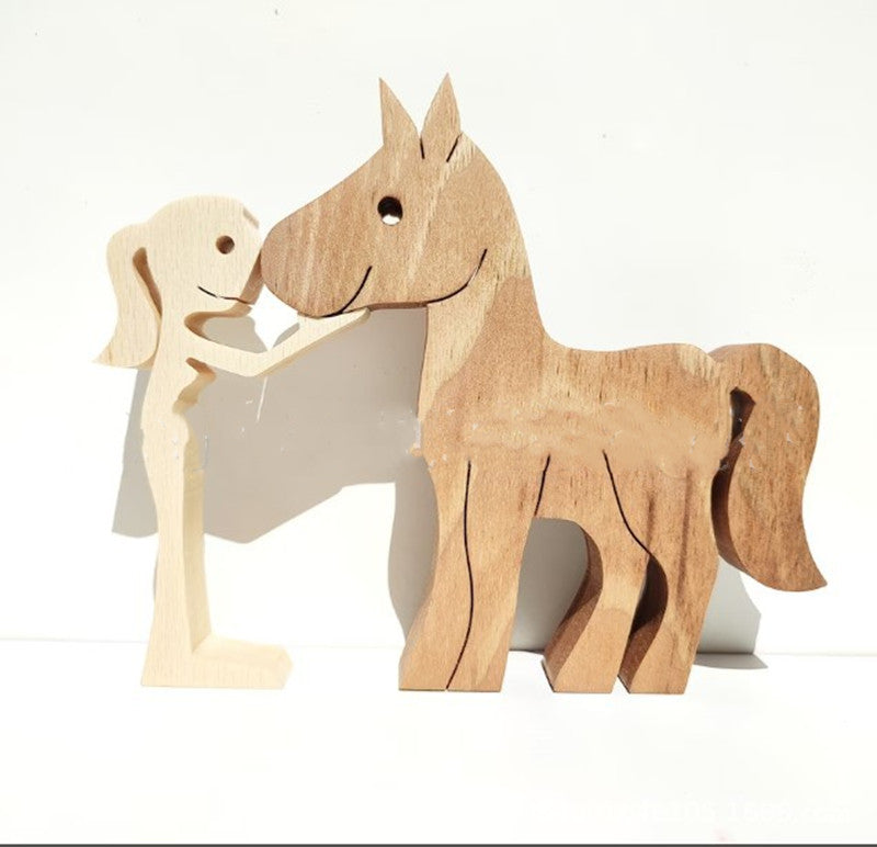 DIY Figurine Wood Dog Ornament Sculpture Home Decoration A Man A Dog Wood Sculpture Christmas Gifts Model Decor PearlNestDecor.com