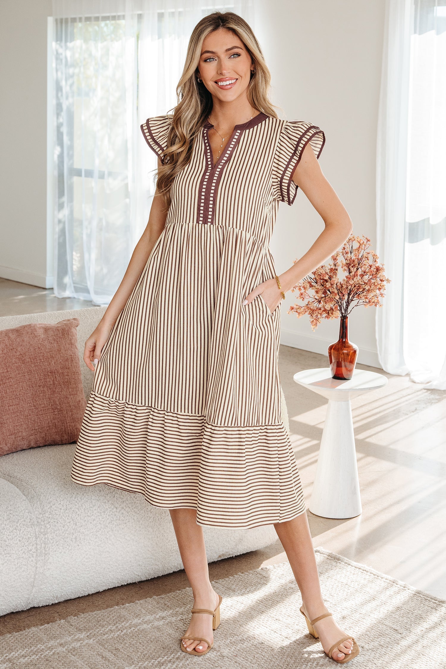 Makenzie Contrast Trim Midi Dress LuxuryLifeWay Online Store