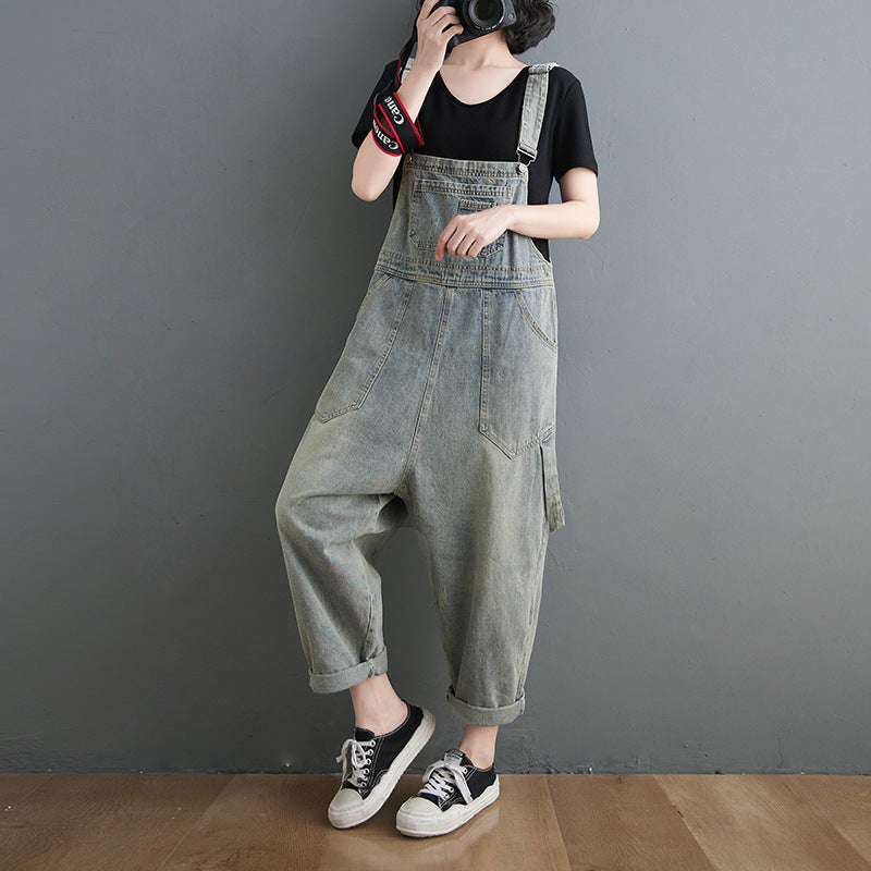 Spring Summer Women's Loose Denim Jumpsuit (Korean Style) Pi-Mart