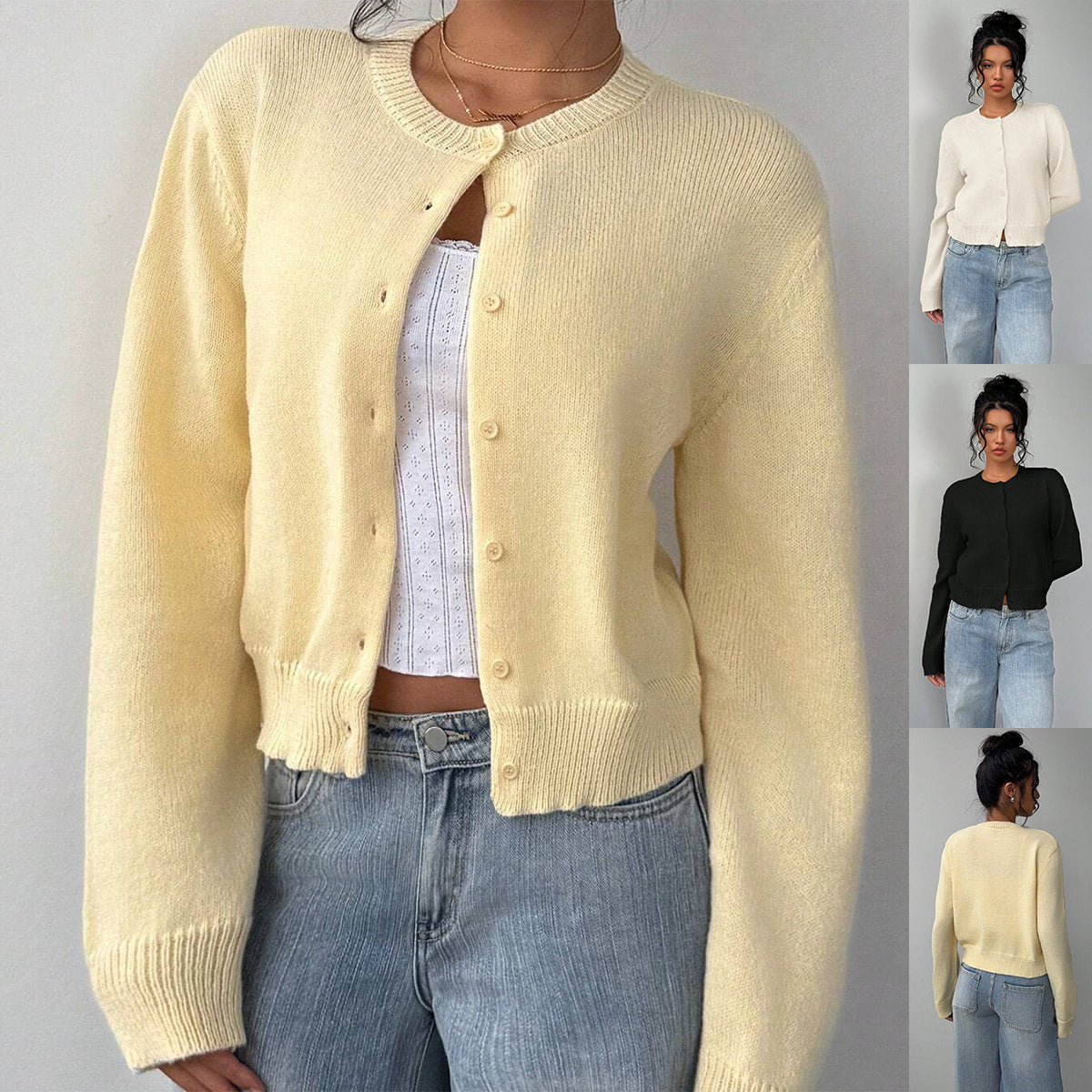 Chic Long Sleeved Knitted Cardigan Fashion Slim Solid Color Short Sweater For Women Clothing NorixaFashion.com