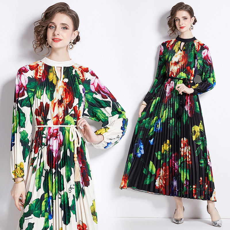 Pleated Tassel Belt Dress Women NorixaFashion.com
