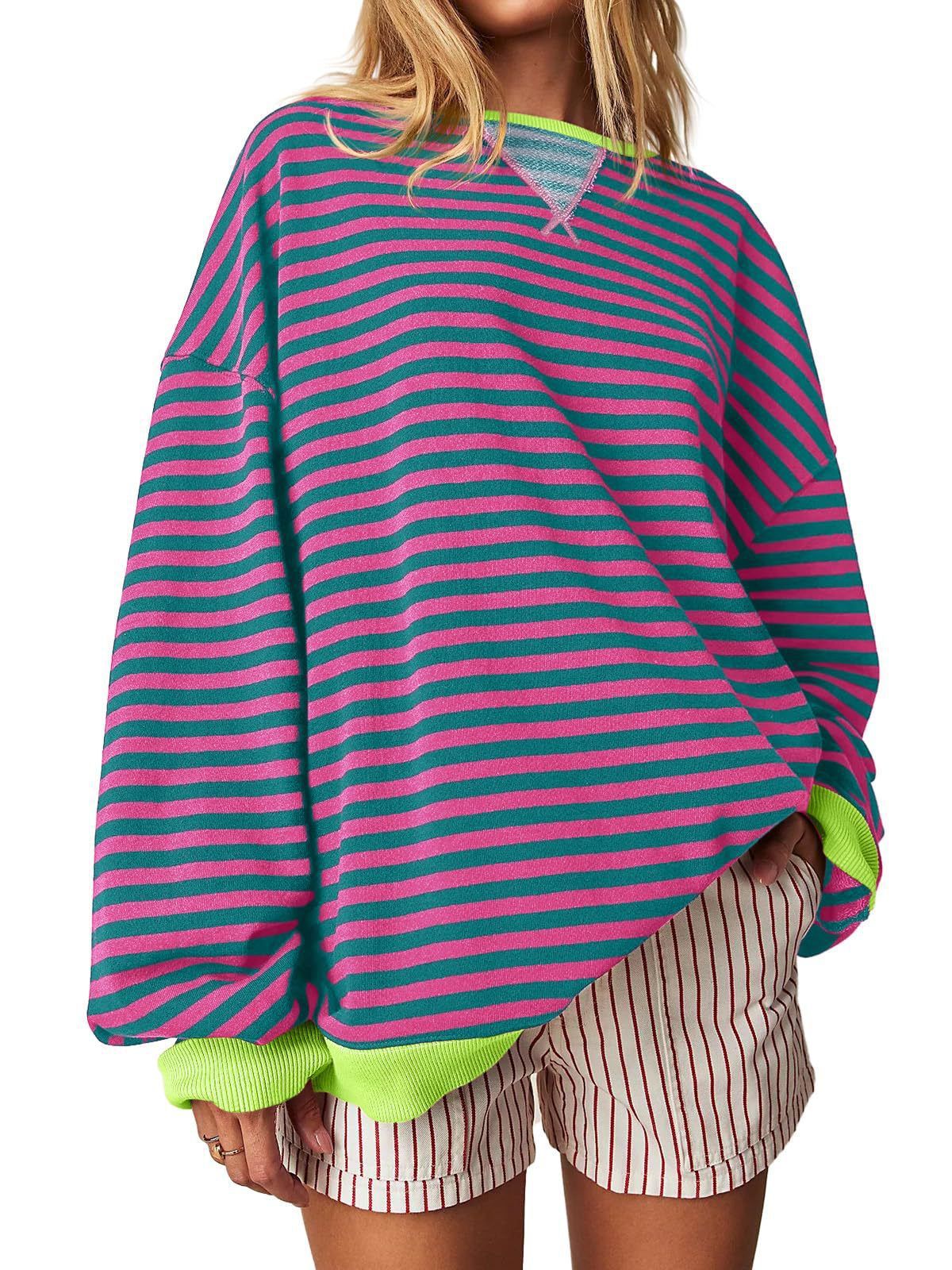 Women's Striped Embroidered Stitching Color-inserted Pullover Sweater CJD