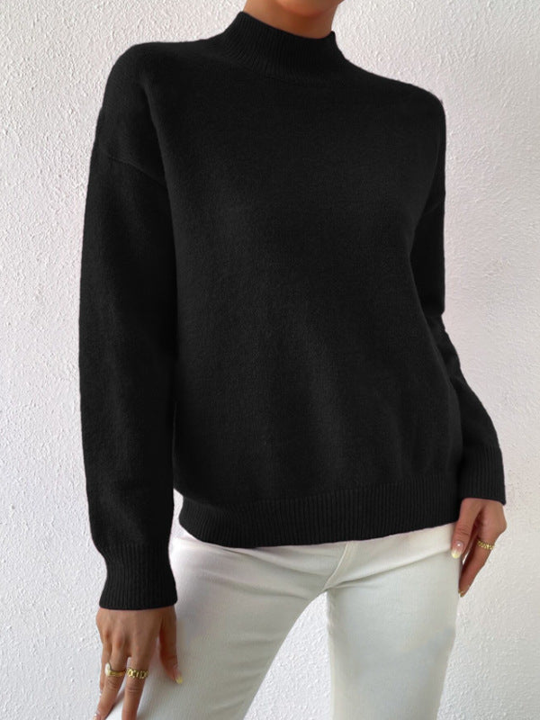 Autumn And Winter Half-high Collar Pullover Women's Fashion Solid Color Loose Knitted Top LadyShow.Store