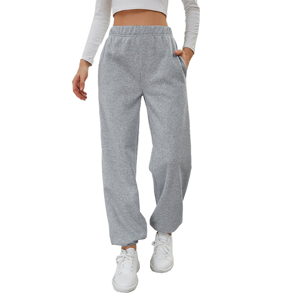 Simple Straight Casual Pants High Top Sports Fleece-lined Trousers NorixaFashion.com