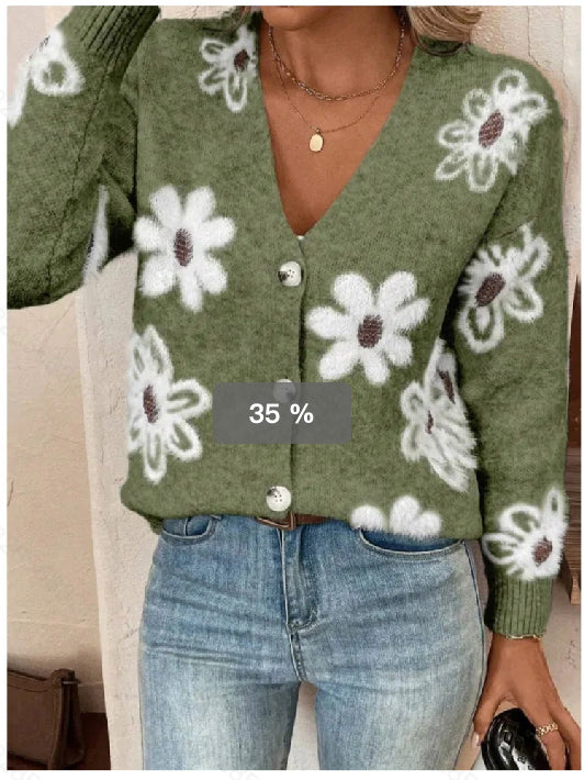 Flowers Print Button Front Cardigan NorixaFashion.com