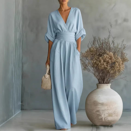 Waist-cinching V-neck Elegant Womens Jumpsuit LadyShow.Store