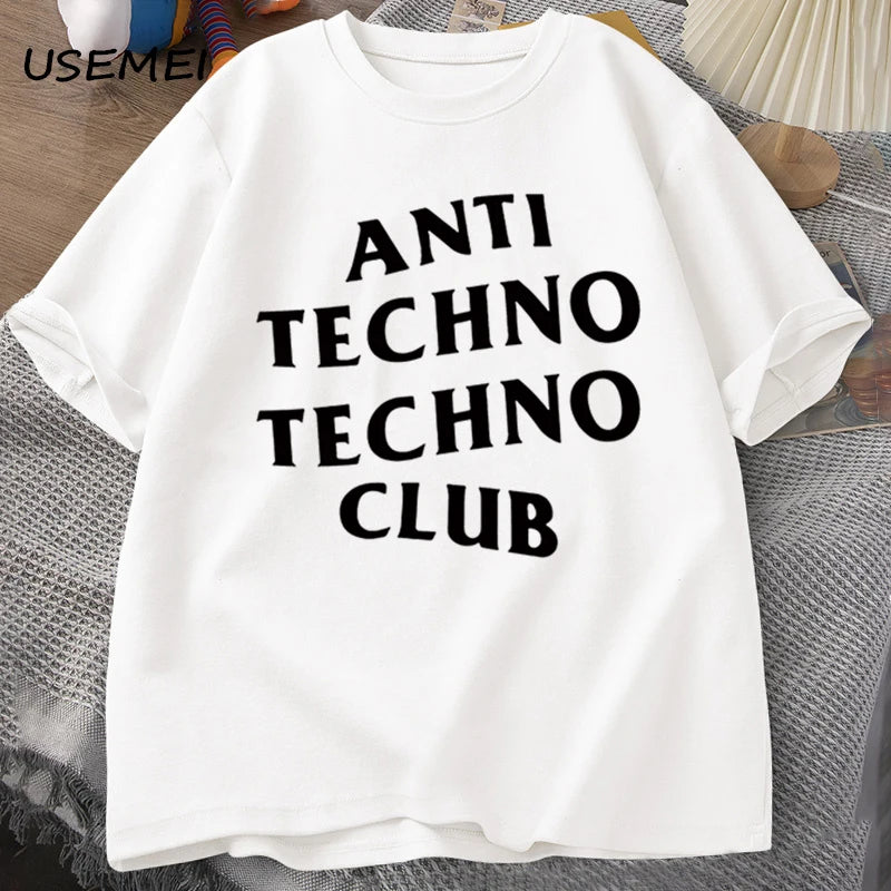Funny Anti Techno Club Graphic Oversized T-Shirt Pi-Mart