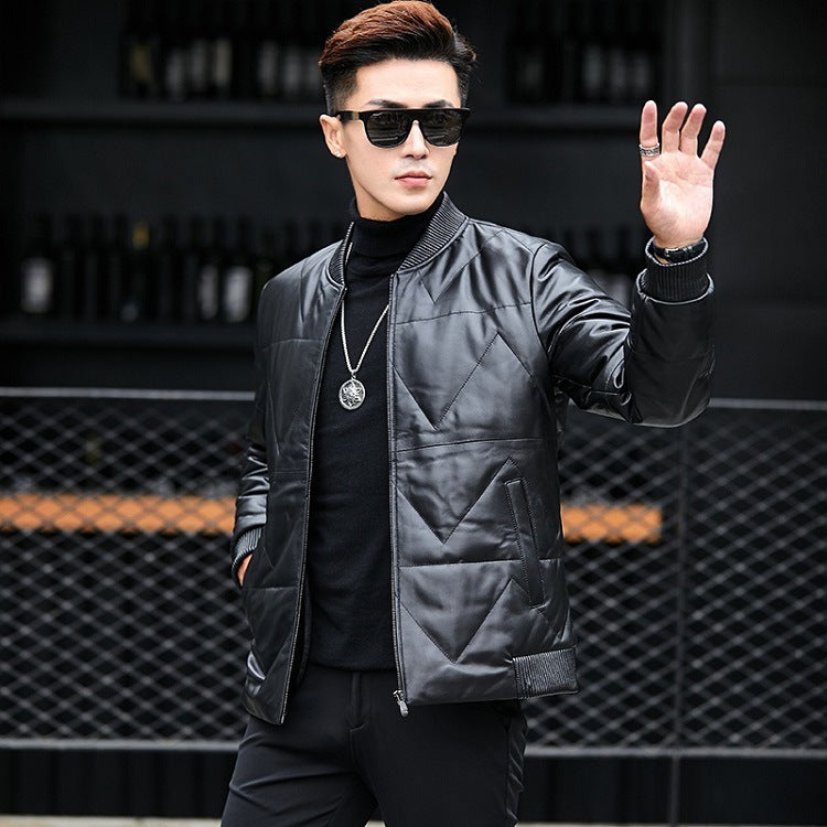 Black Men's Short Leather Jacket for Spring Youth Pi-Mart