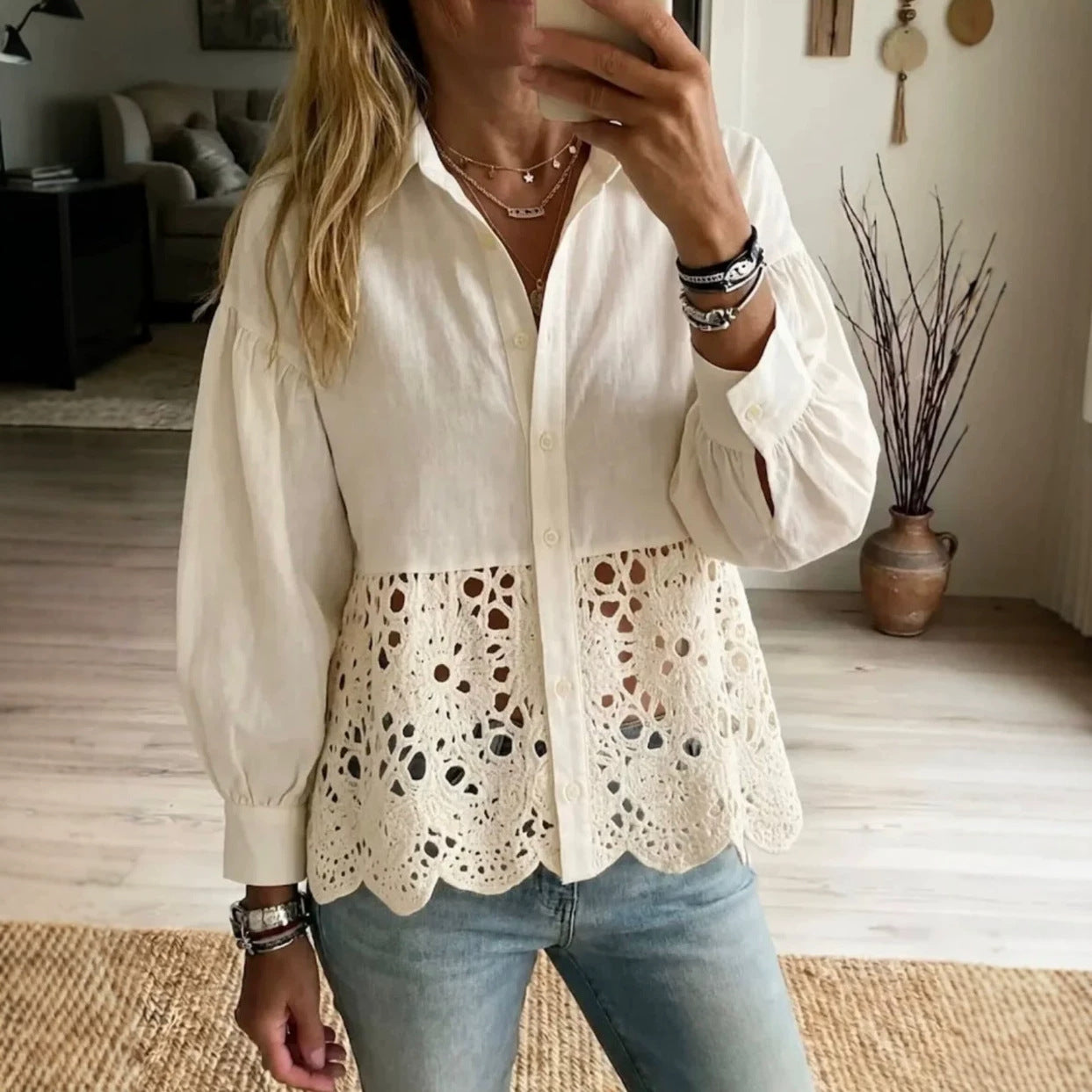 AliExpress Europe And US Cross-Border New Womens Hollow-Out Hem Shirt NorixaFashion.com