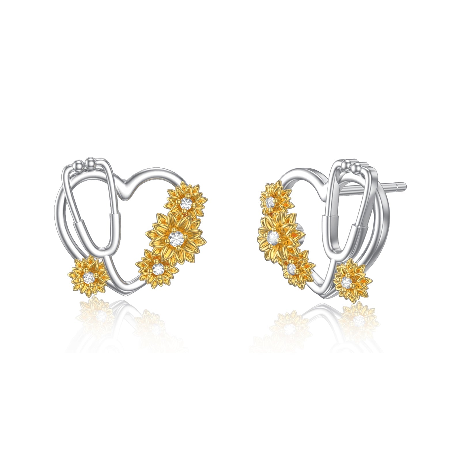 Sunflower Stethoscope Heart Earrings in Sterling Silver for Women Nurse LadyShow.Store