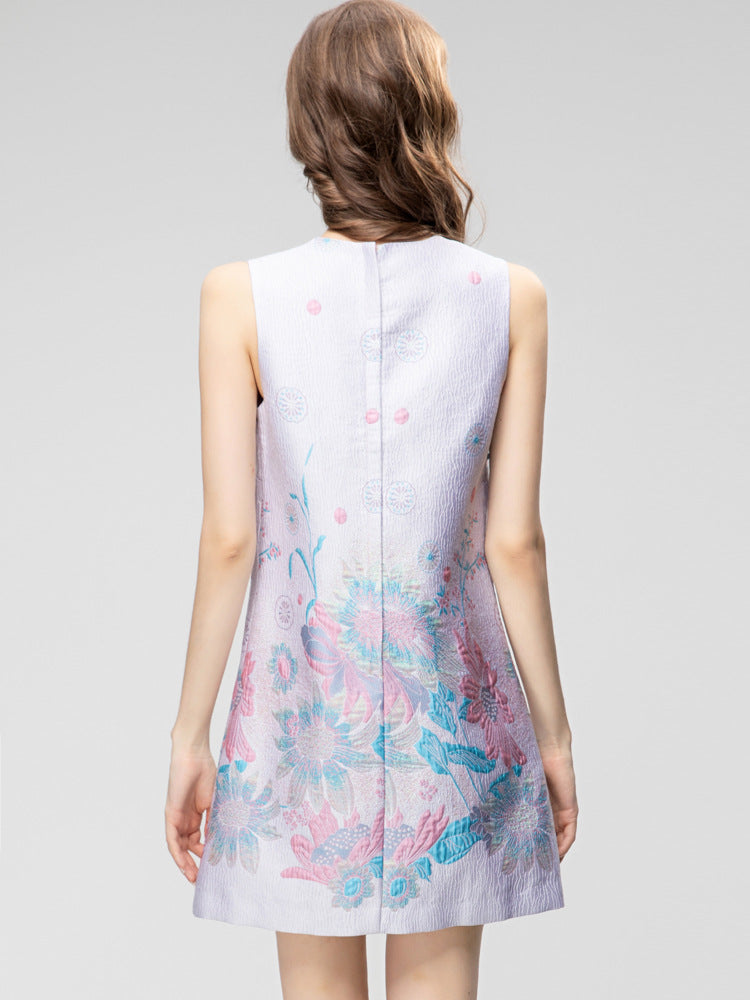 Printed Sleeveless Short Jacquard Dress Women NorixaFashion.com