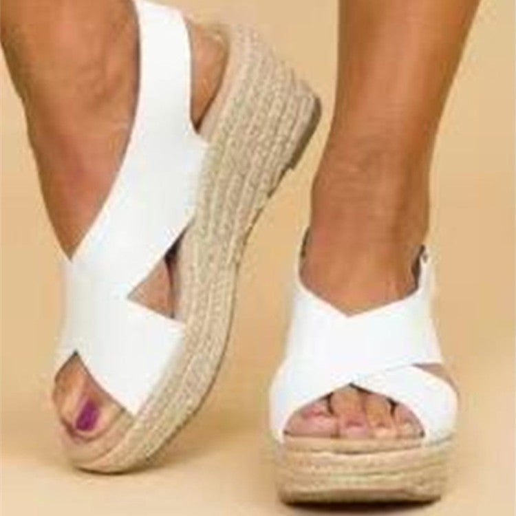 European And American Large Size Wedge Heel Women's Summer New Hemp Rope Platform Sandals And Slippers LadyShow.Store