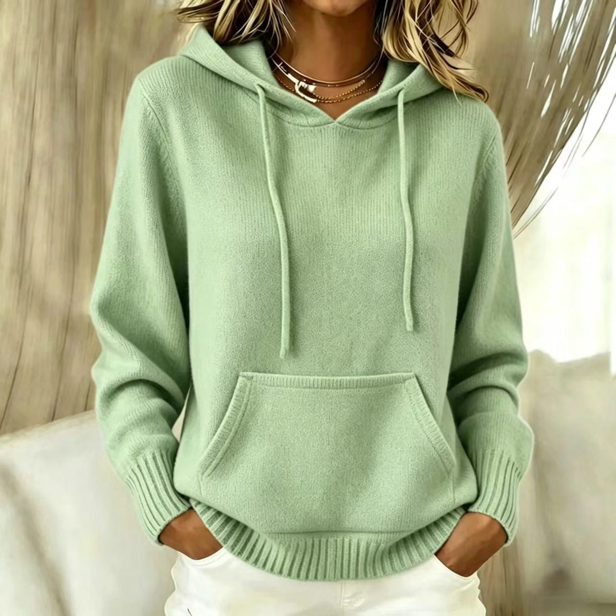 2026 Women's New Knitted Hoodie, Casual Pullover Sweater Top With Pockets NorixaFashion.com