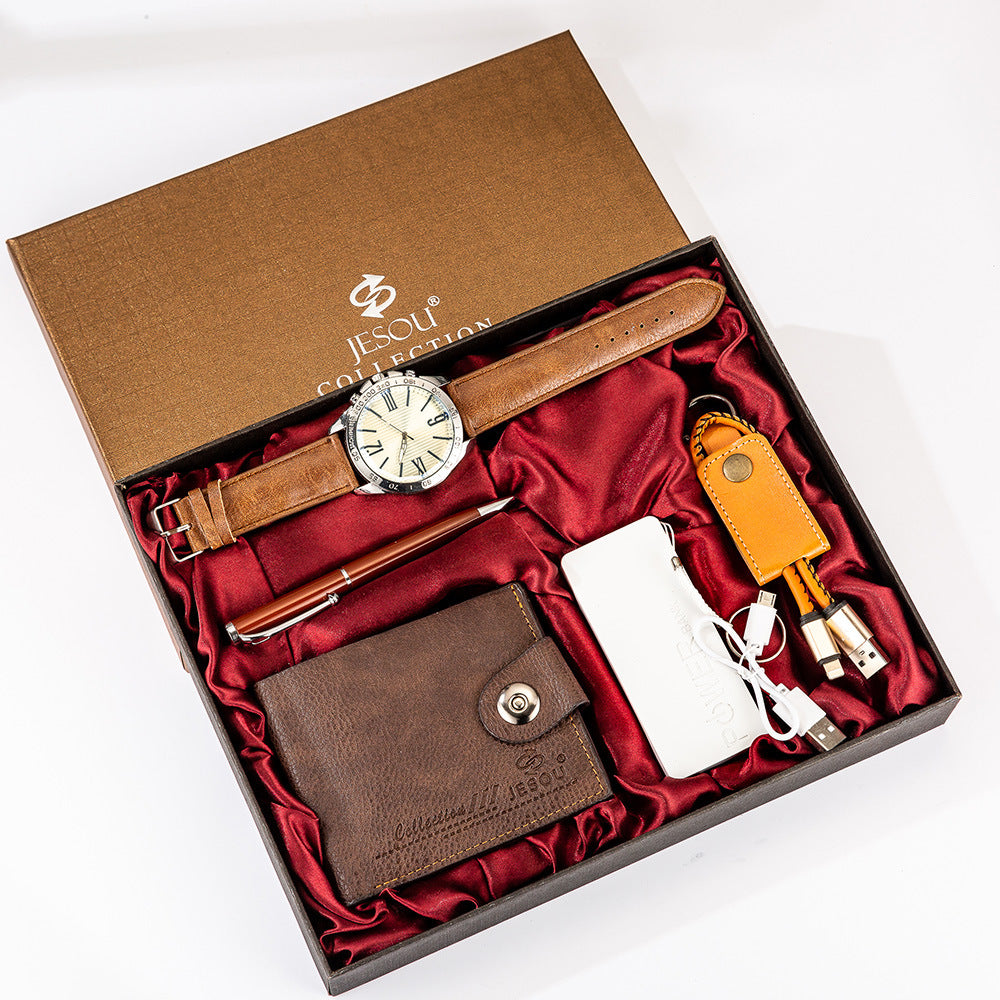 Mens Boutique Gift Set Wallet Power Bank Keychain Large Dial Quartz Watch LuxuryLifeWay Online Store