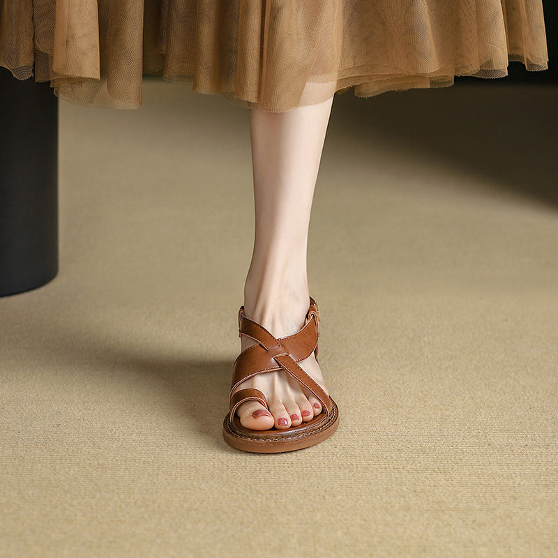 2023 Women's Comfy Flat Leather Roman Sandals Best YouTube Store