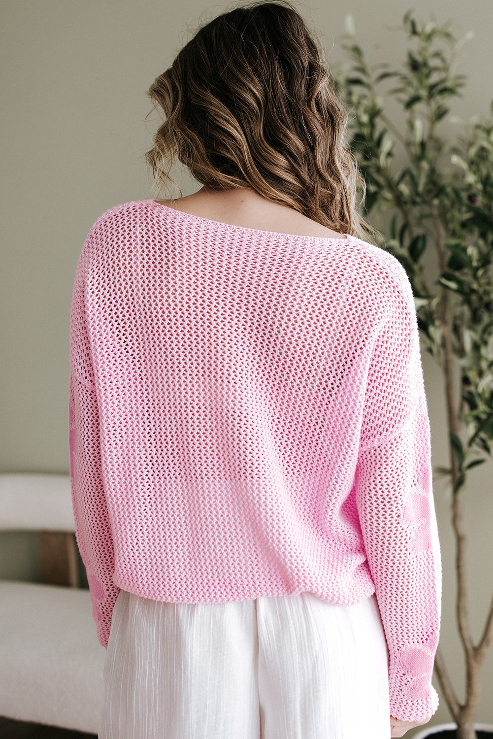 Dulce Big Flower Hollowed Knit Drop Shoulder Sweater LuxuryLifeWay Online Store
