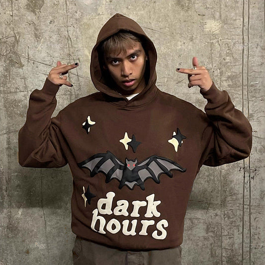 Bat Puff Print Velvet Padded Hooded Sweatshirt Hoodie Men Best YouTube Store