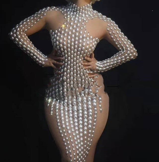 Women Pearl Dress Long Skirt Tight NorixaFashion.com