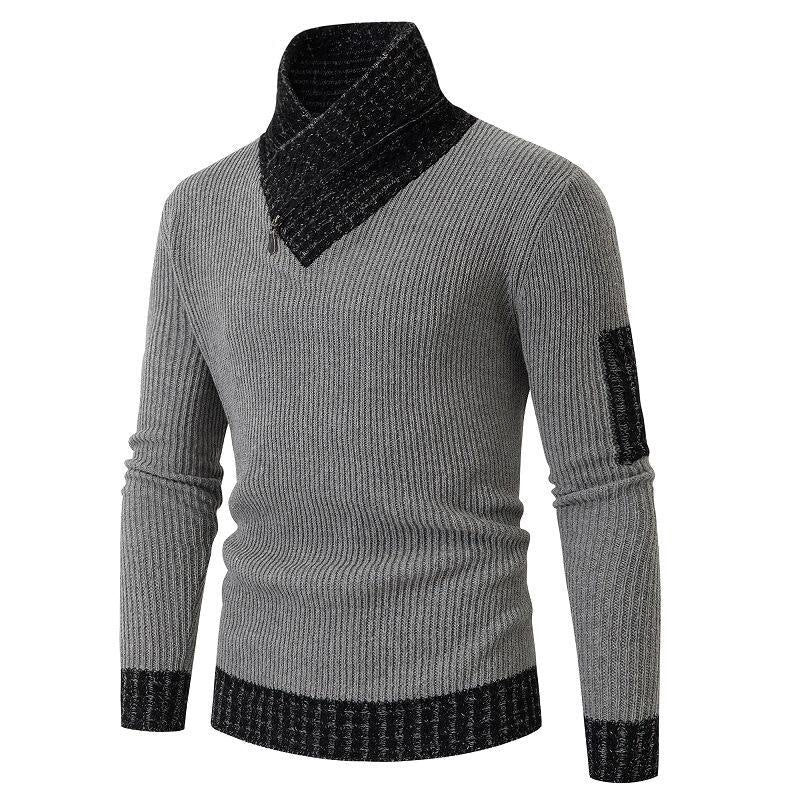 Independent Station Casual Slim Knit Pullover Long-sleeved Scarf Collar Sweater Men's LadyShow.Store