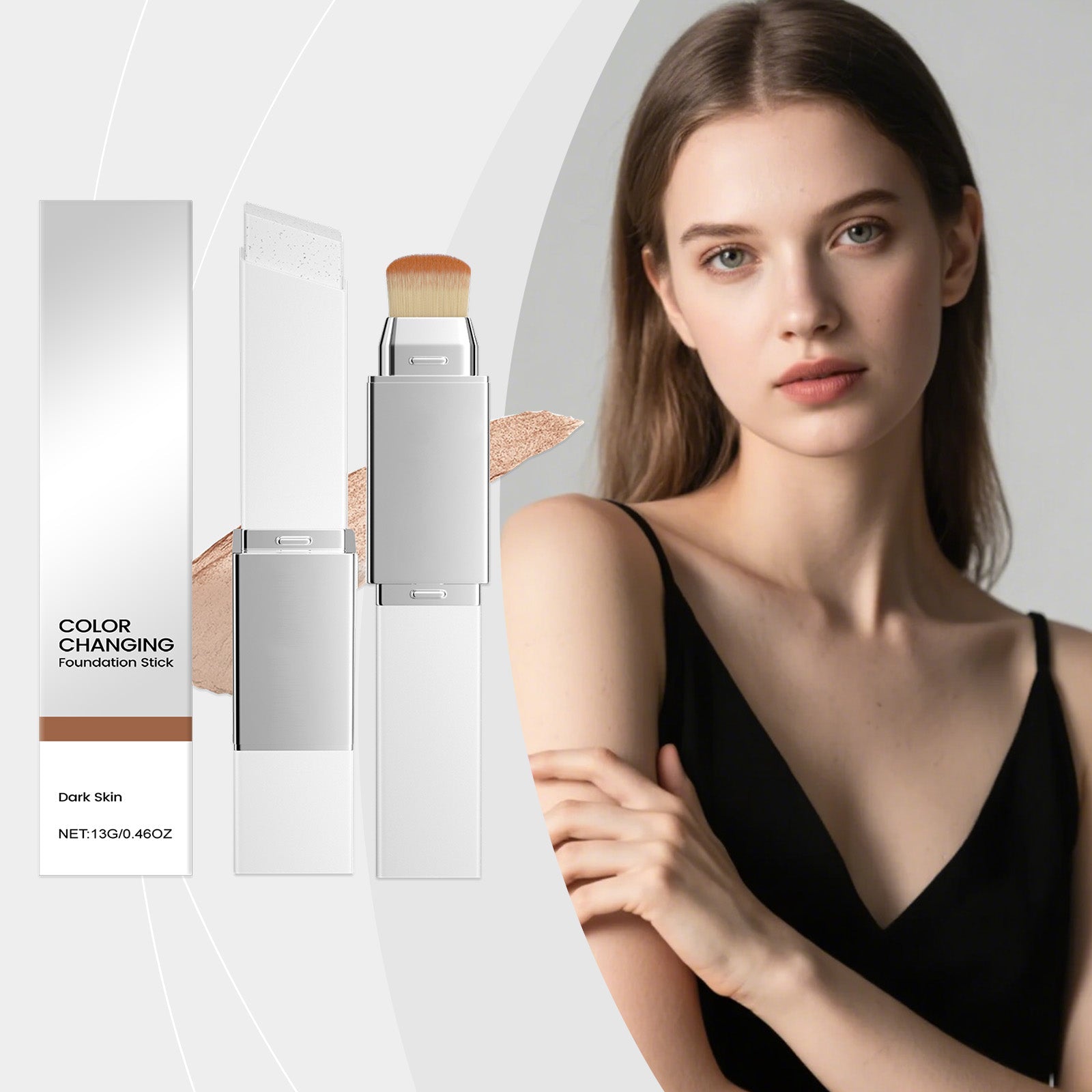 2-in-1 Color-Changing Foundation Stick Deep Skin Tone Tri Light Beauty
