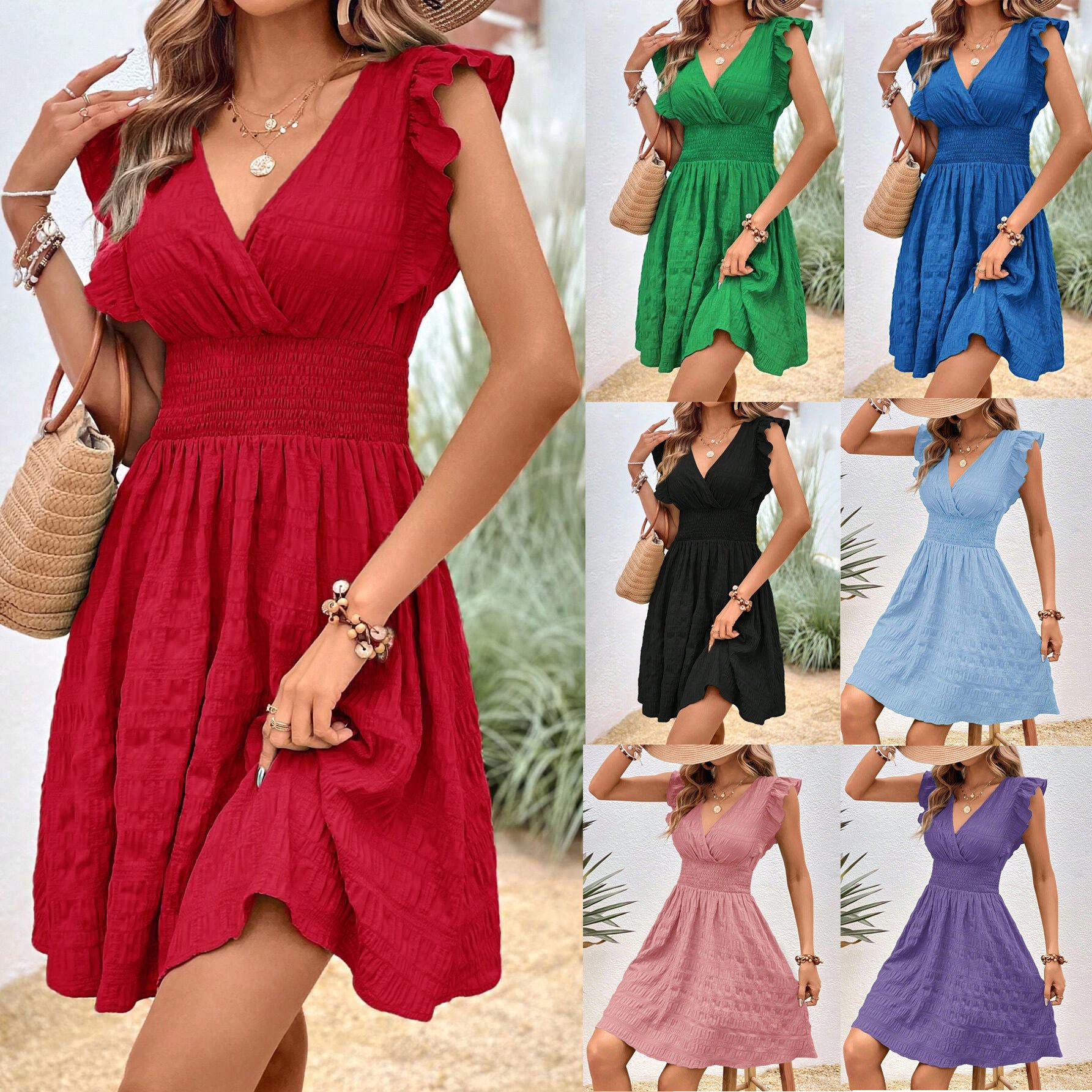 V-neck Pleated Dress NorixaFashion.com