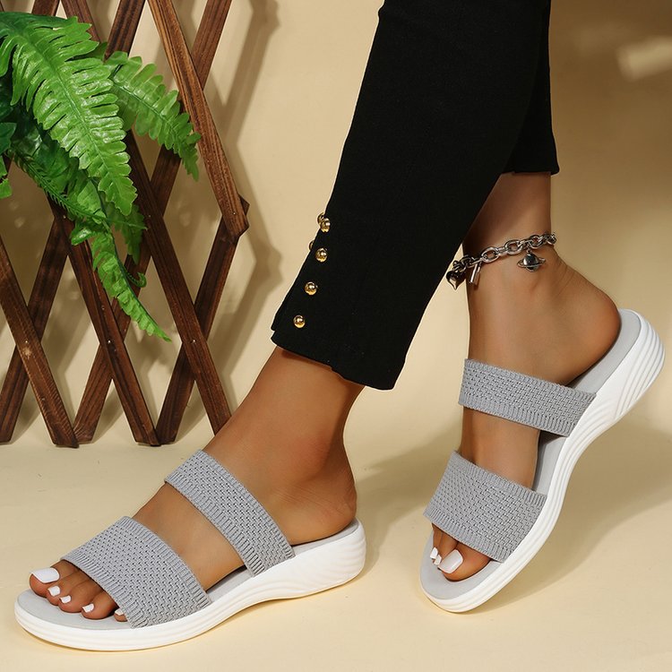 Large Size Fly Woven Mesh Casual Outdoor Platform Beach Sandals LadyShow.Store