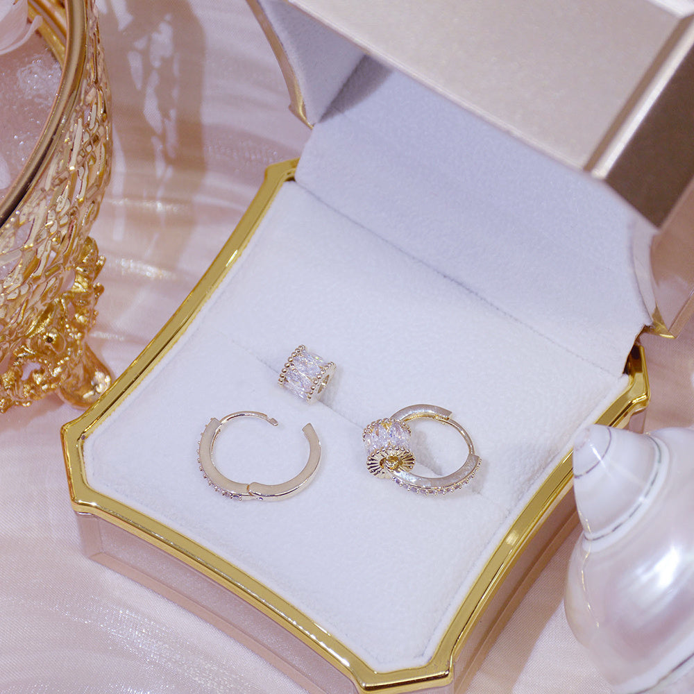 Real Gold Good Luck Implication Earring For Women Rotatable Zirconia Clip Earring