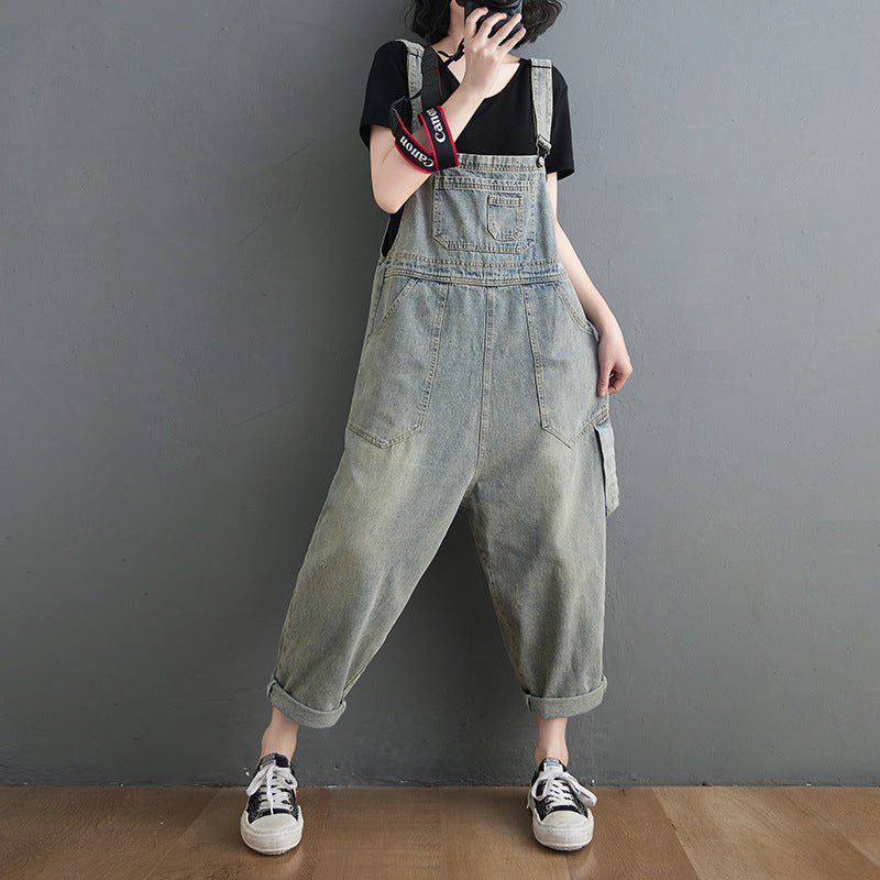 Spring Summer Women's Loose Denim Jumpsuit (Korean Style) Pi-Mart