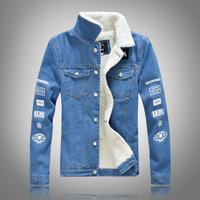 Trendy Slim-Fit Thick Denim Jacket in Lamb Velvet Pi-Mart