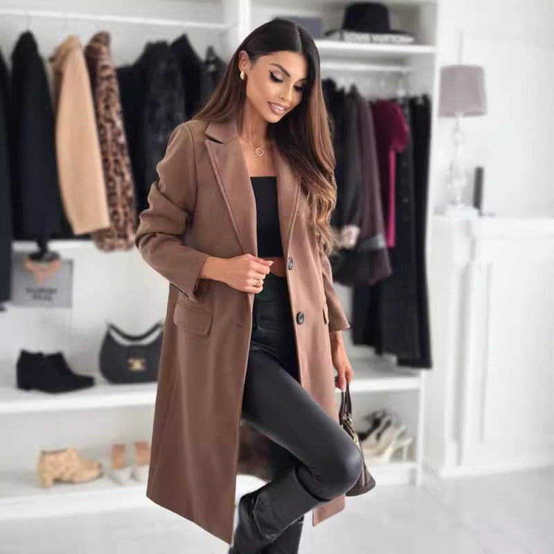 Lapel Single-breasted Wool Coat Winter Long Sleeve Solid Color Long Jacket Women Clothing LuxuryLifeWay Online Store